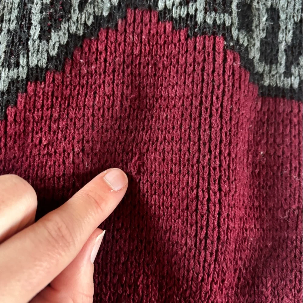 Vintage Ash Creek Geometric Knit Sweater Burgundy Green L